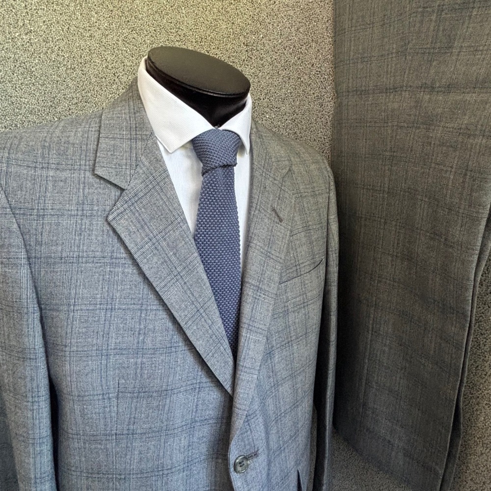 VTG Alexanders Suit 42S Gray Glen Plaid Pure Wool Professional Academia Retro